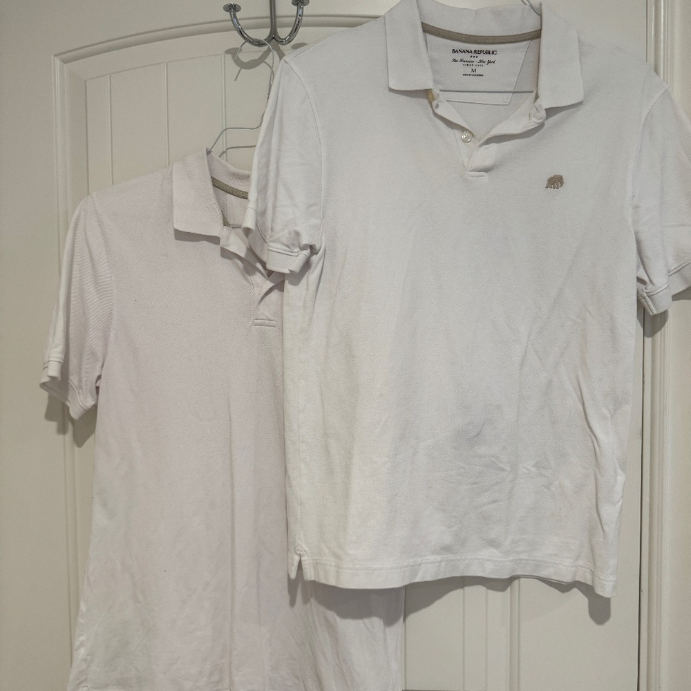 2 white Banana Republic Factory polo shirts